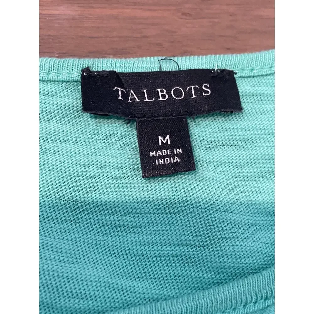 Talbots Size M Light Soft Green 100% Cotton Embroidered Boho Dress - Picture 5 of 6